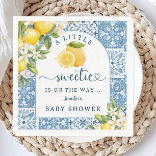 Mediterrane Babydusche Lemon Blue Tiles Serviette