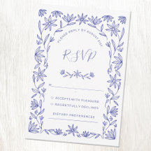 Mediterrane Blumenblauer Weißer Hochzeitstag RSVP-