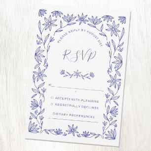 Mediterrane Blumenblauer Weißer Hochzeitstag RSVP- RSVP Karte