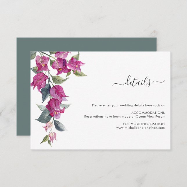 Mediterrane Bougainvillea Wedding Card Begleitkarte (Vorne/Hinten)