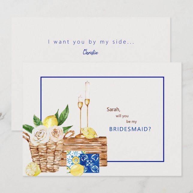 mediterrane Farben werden Sie meine Brautjungfrau  Einladung (Vorne/Hinten)