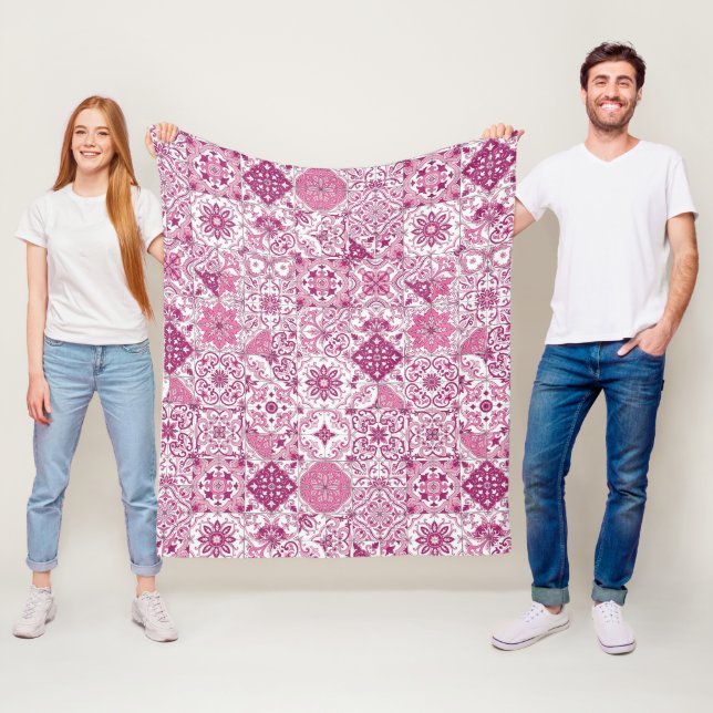 mediterrane Farbtöne/ Azulejo-Fliesen Fleecedecke (Beispiel)