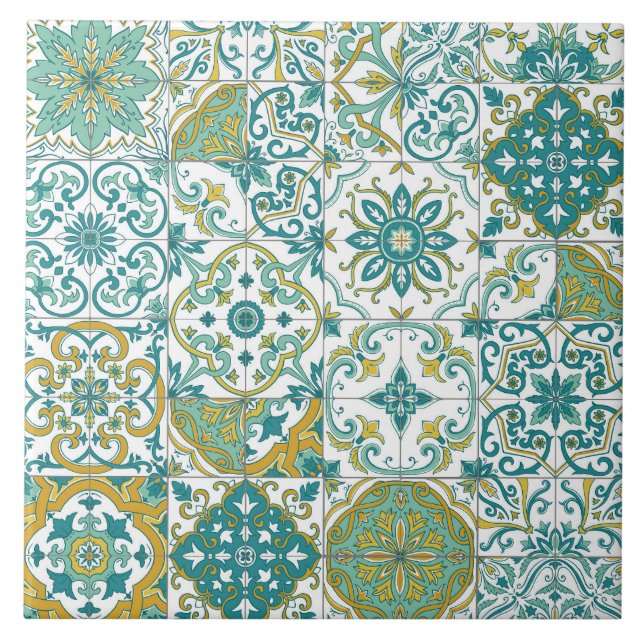 mediterrane Farbtöne/ Azulejo-Fliesen Fliese (Vorderseite)
