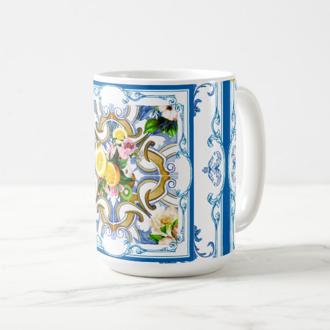 mediterrane Fliesen, Majolika, sizilianischer Stil Kaffeetasse (VorderseiteRechts)