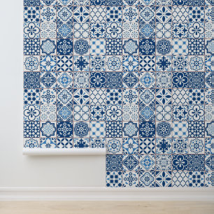 Mediterrane Indidigo Blue Azulejo Mosaic Tiles Tapete