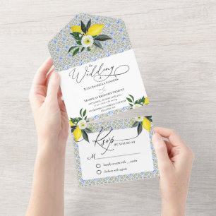 Mediterrane Lemon-Hochzeit in einer Einladung