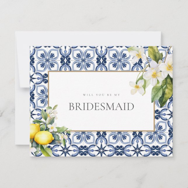 Mediterrane Lemon Tiles Bridesmaid - Vorschlagskar Save The Date (Vorderseite)