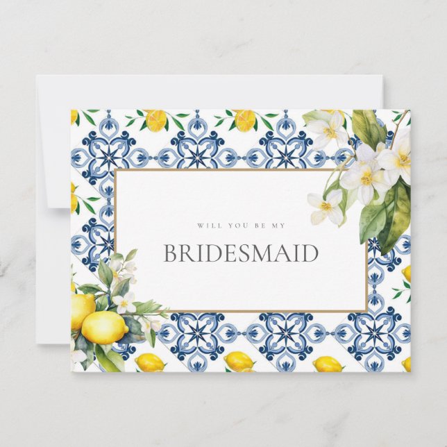 Mediterrane Lemon Tiles Bridesmaid - Vorschlagskar Save The Date (Vorderseite)