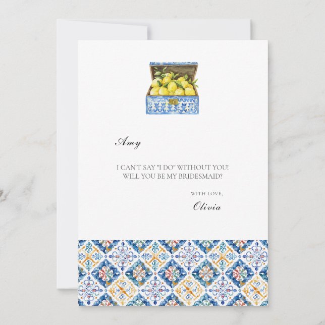 Mediterrane Lemon Tiles Bridesmaid - Vorschlagskar Save The Date (Rückseite)