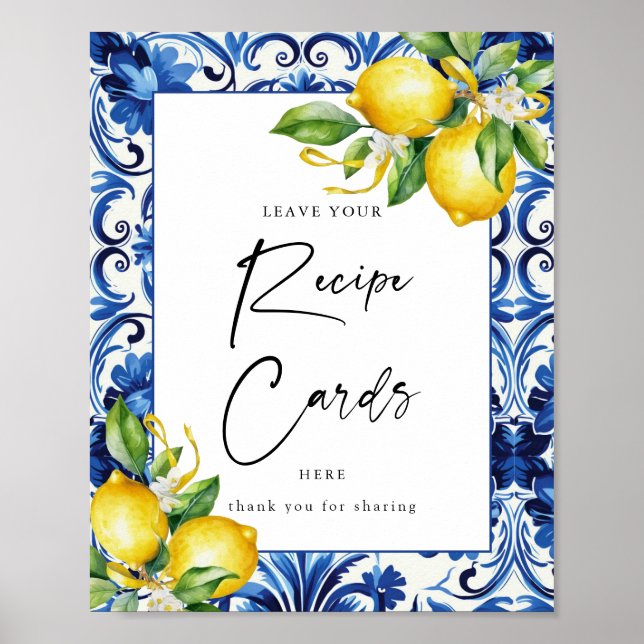 Mediterrane LemonaBridal Dusche Rezeptkarte Zeiche Poster (Vorne)