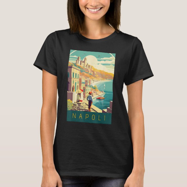 Mediterrane Magie Neapel Vintage Poster Art T-Shirt (Vorderseite)