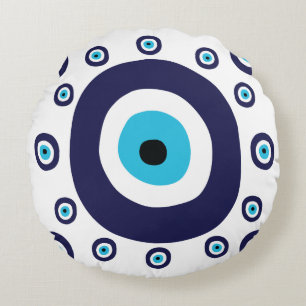 Mediterrane Marine Aqua Blue Nazar Lucky Evil Eye Rundes Kissen