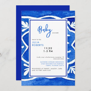 Mediterrane Tile Cobalt Blue Baby Dusche Einladung