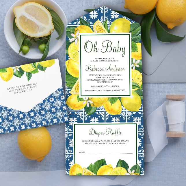 Mediterrane Tile Lemon Orchard Babydusche All In One Einladung (Von Creator hochgeladen)