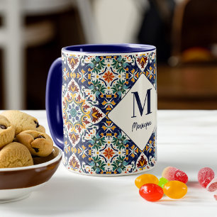 mediterrane türkische Azulejo-Fliesen Monogramm Tasse