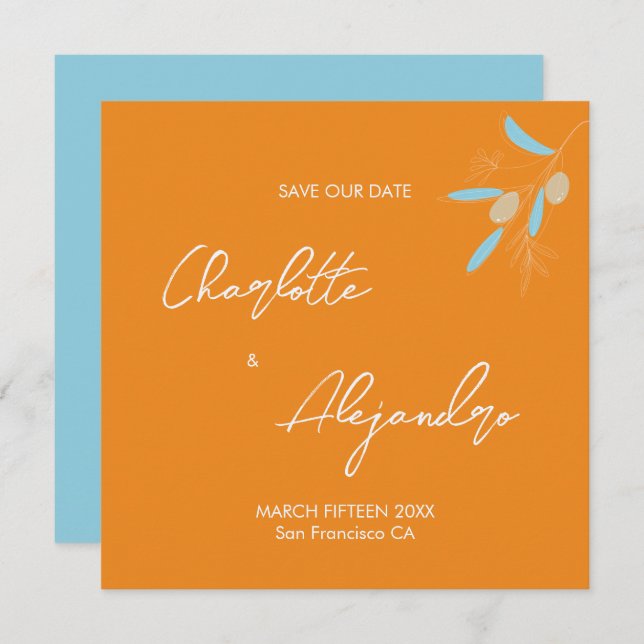 Mediterrane Vögel Hochzeit retten Datum Orange (Vorne/Hinten)