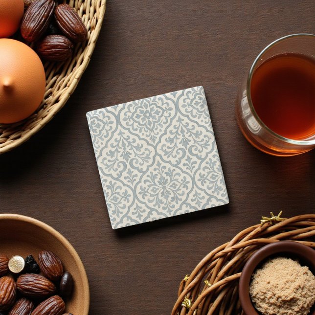 Mediterrane Wasserfarbe Gray Arabesque Elegante Steinuntersetzer (Mediterranean Watercolor Grey Arabesque Elegant Stone Coaster)