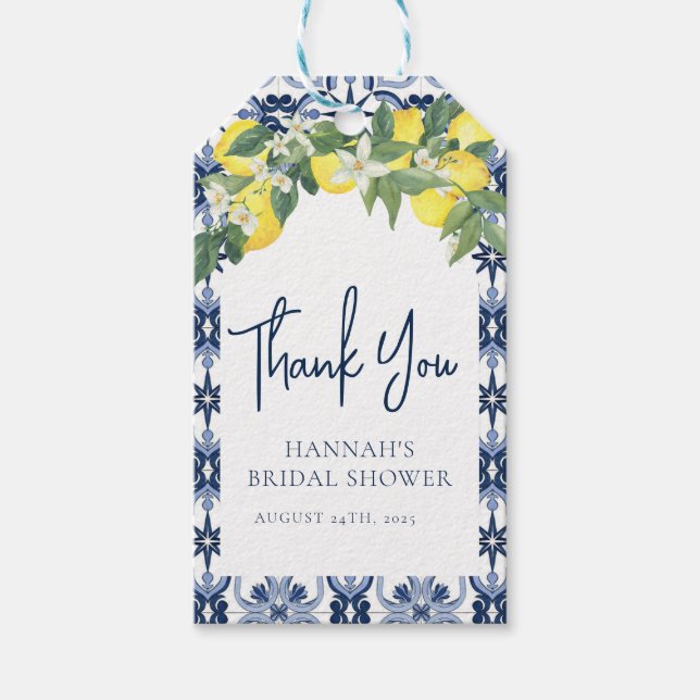 Mediterrane Zitronen Hauptpresse Bridal Gefallen T Geschenkanhänger (Vorderseite)