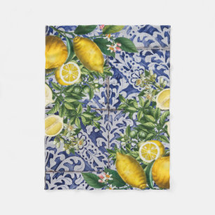 Mediterrane Zitronen Sommer Portugiesische Fliesen Fleecedecke