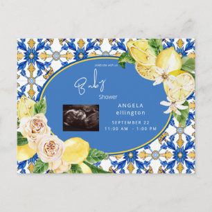 Mediterrane Zitronen Ultrasound Blue Baby Dusche Einladungspostkarte