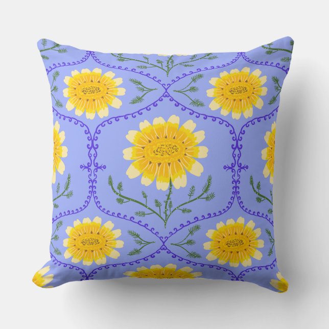 Mediterranean Blue and Yellow Floral Greek Flora  Kissen (Vorderseite)