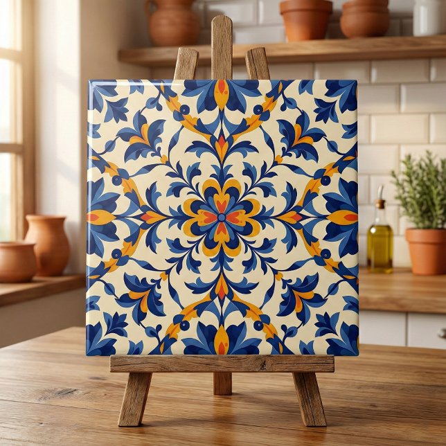 Mediterranean Blue Floral Portuguese Azulejo Fliese (Von Creator hochgeladen)