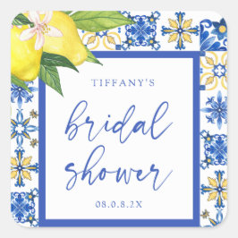 Mediterranean Blue Lemons Brautparty Vielen Dank Quadratischer Aufkleber