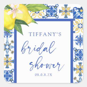 Mediterranean Blue Lemons Brautparty Vielen Dank Quadratischer Aufkleber