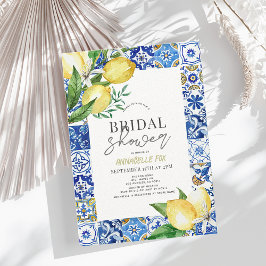 Mediterranean Blue Tile Citrus Lemon Bridal Shower Einladung