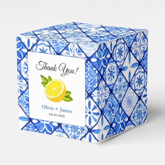 Mediterranean Blue Tile Lemon Vielen Dank für Ihre Geschenkschachtel (Vorderseite)