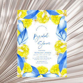 Mediterranean Blue Yellow Lemons Bridal Shower Einladung
