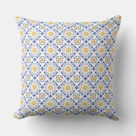 Mediterranean Blue & Yellow Tile Throw Pillow Kissen