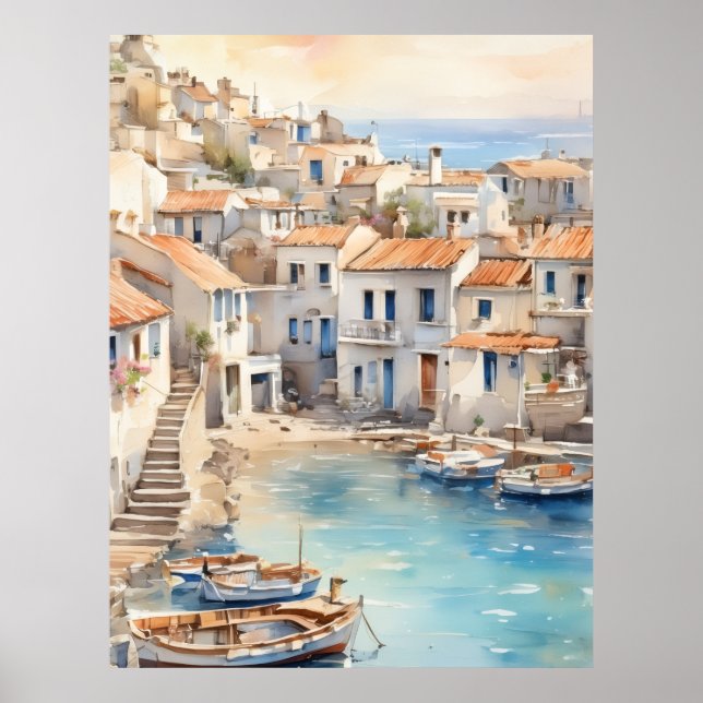 Mediterranean boho watercolor village  poster (Vorne)