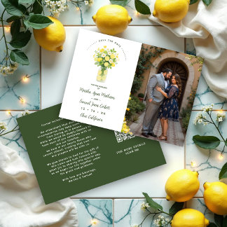 Mediterranean Cheerful Floral Arrangement Lemons Save The Date