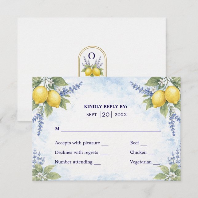 Mediterranean Citrus Botanical RSVP Wedding Respon Karte (Vorne/Hinten)
