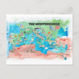 Mediterranean Cruvel Map Spanien Italien Postkarte