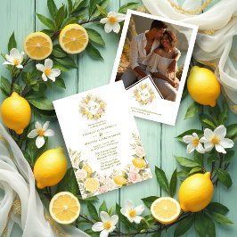 Mediterranean Flowers and Lemons Wedding Photo Einladung