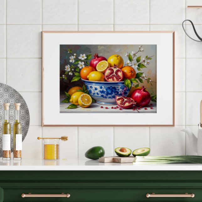 Mediterranean Fruit Bowl Still Life Oil Painting  Poster (Von Creator hochgeladen)