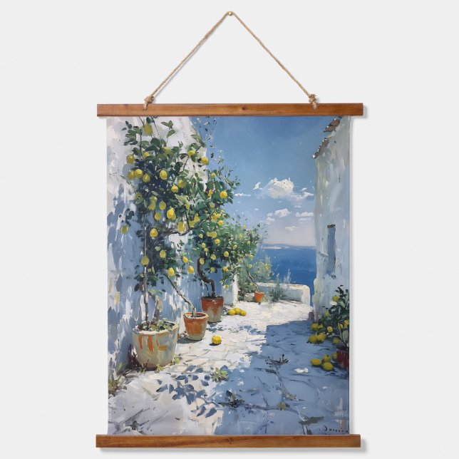 Mediterranean Impressionism with Lemons Wandteppich Mit Holzrahmen (Vorderseite)