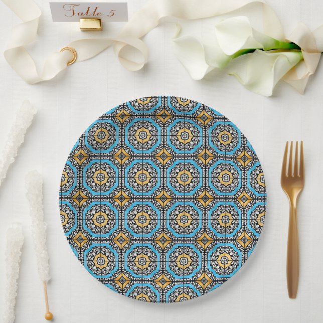 Mediterranean Italy Blue Tiles Bridal Shower  Pappteller (Hochzeit)