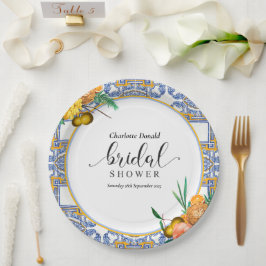 Mediterranean Italy Blue Tiles Bridal Shower  Pappteller