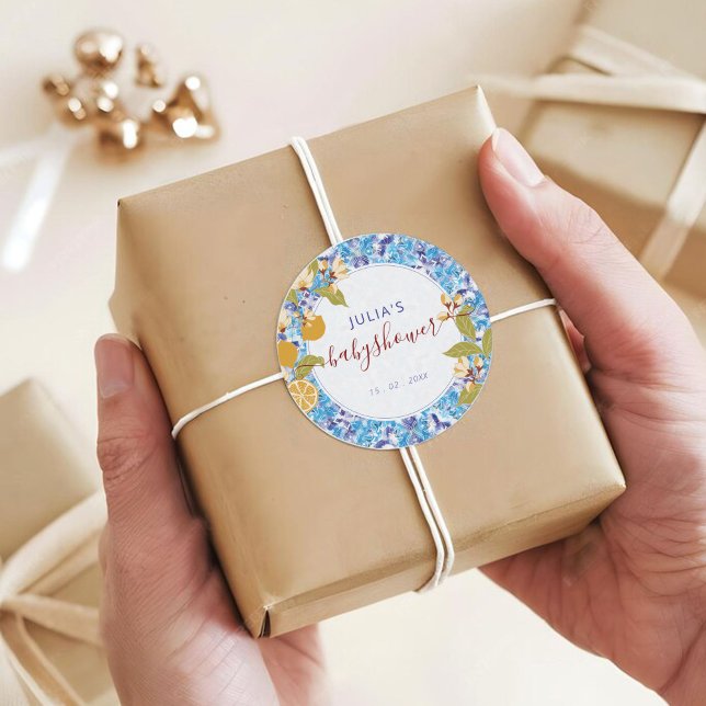 Mediterranean Lemon Amalfi Coast Baby Shower Runder Aufkleber (Von Creator hochgeladen)