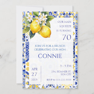 Mediterranean Lemon Blue Tiles Italienisch Geburts Einladung