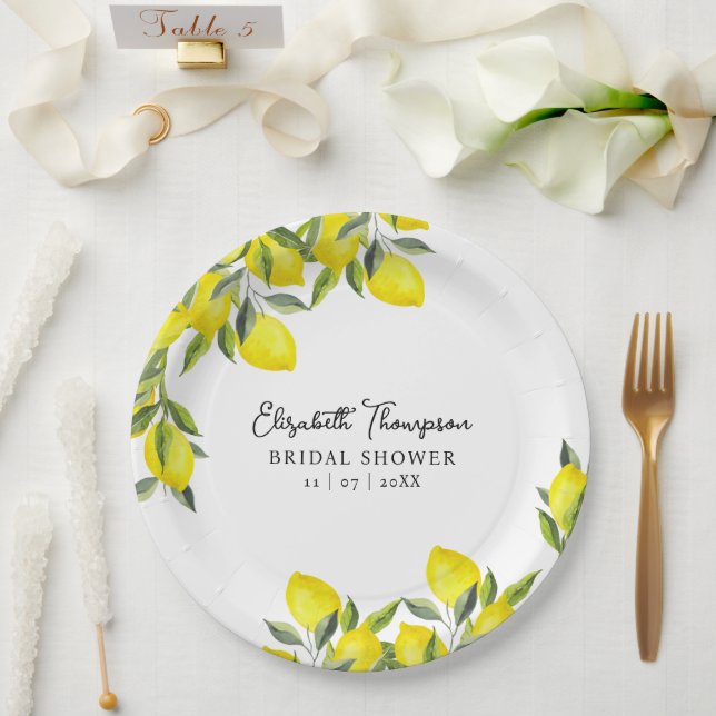 Mediterranean Lemon Bridal Shower Pappteller (Hochzeit)