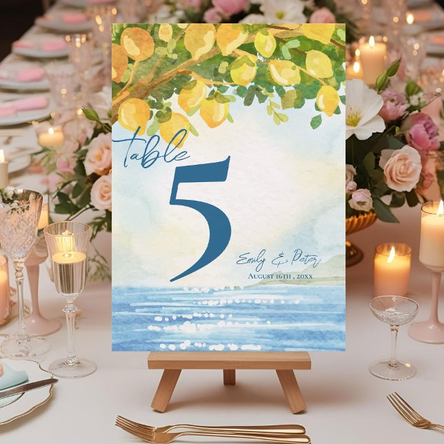 Mediterranean Lemon Grove Wedding Table Number Dankeskarte (Mediterranean Lemon Grove Wedding Table Number)
