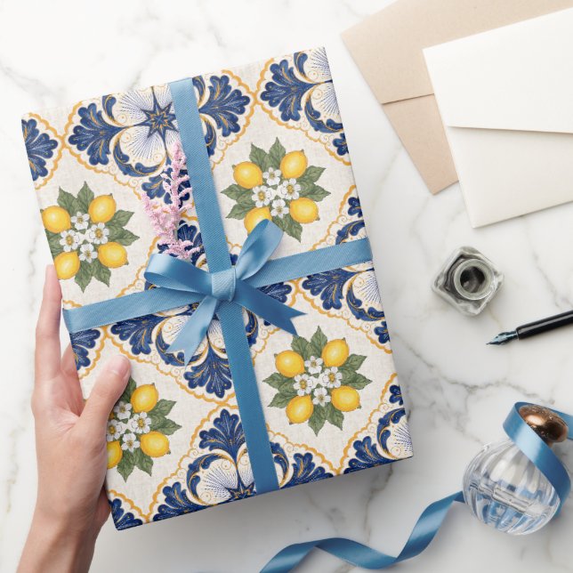 Mediterranean Lemon Tile Italian Talavera Geschenkpapier (Schenken)