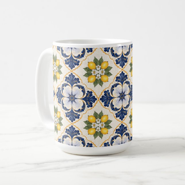 Mediterranean Lemon Tile Italian Talavera Kaffeetasse (Vorderseite Links)