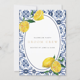 Mediterranean Lemon Tiles Bachelor Party Card Einladung