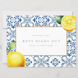 Mediterranean Lemon Tiles Bachelor Party Card Einladung