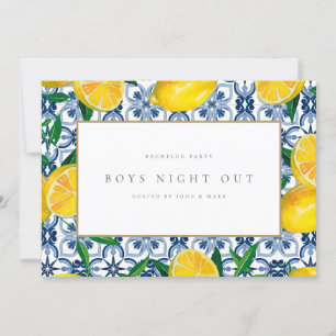 Mediterranean Lemon Tiles Bachelor Party Card Einladung